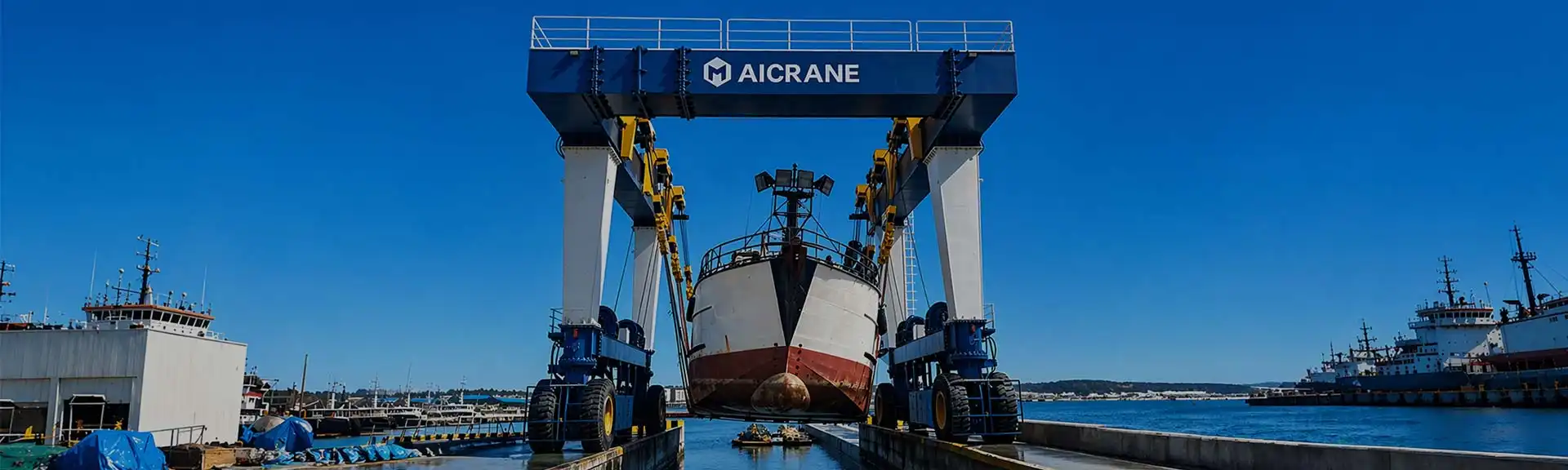 AICRANE 300T Mobile Boat Hoist in the fishng boat pier